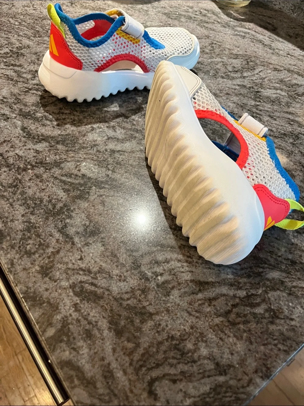 adidas Kids White Mesh Water Shoes with Blue, Yellow & Red Accents